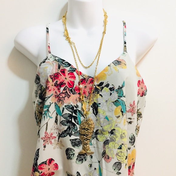 Unique Long Gold Tone Chain with Fishes and pearls - Picture 2 of 8